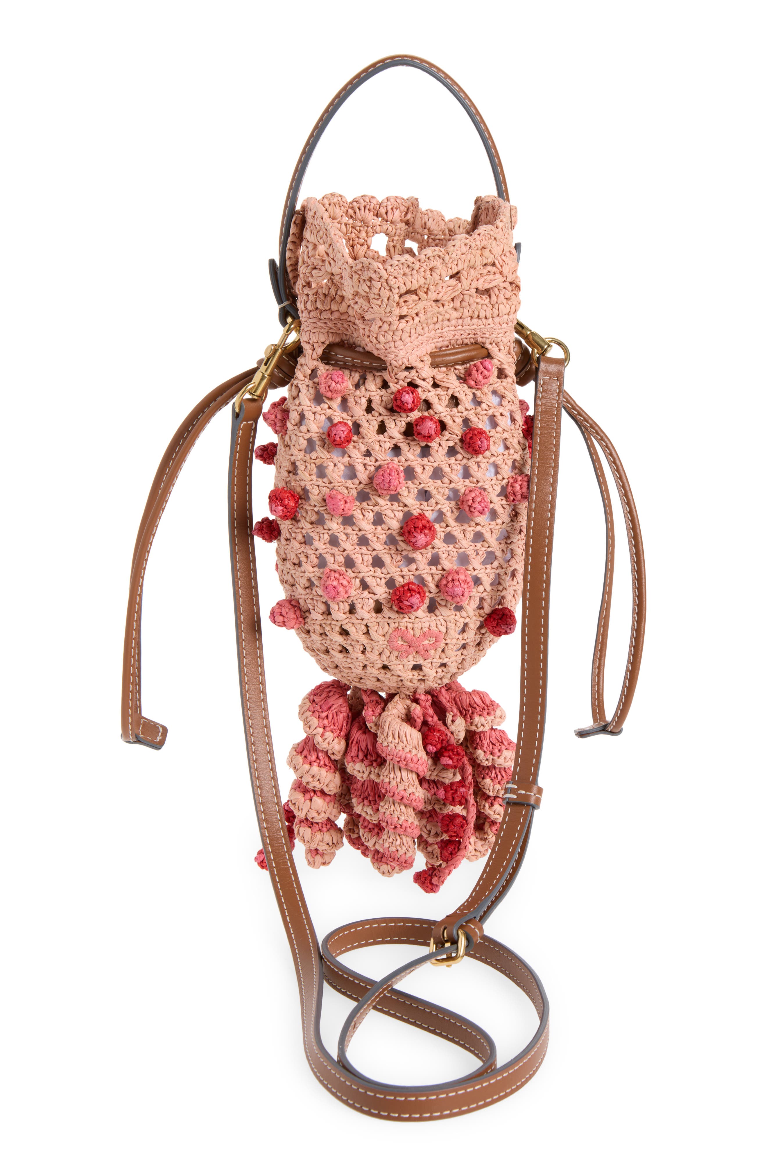 Crochet Raffia Squid Crossbody Bag, Alternate, color, NATURAL