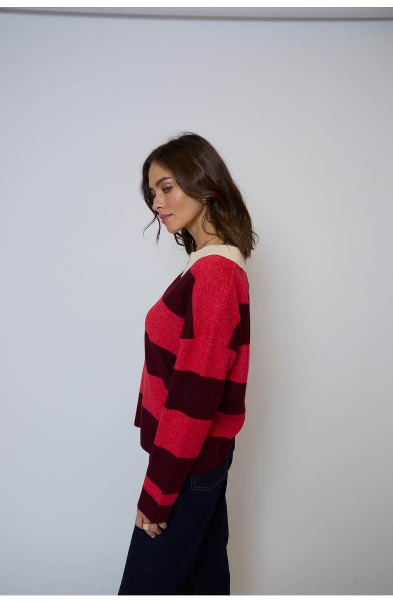 Central Park West Marley Striped Rugby Sweater, Alternate, color, Red Multi