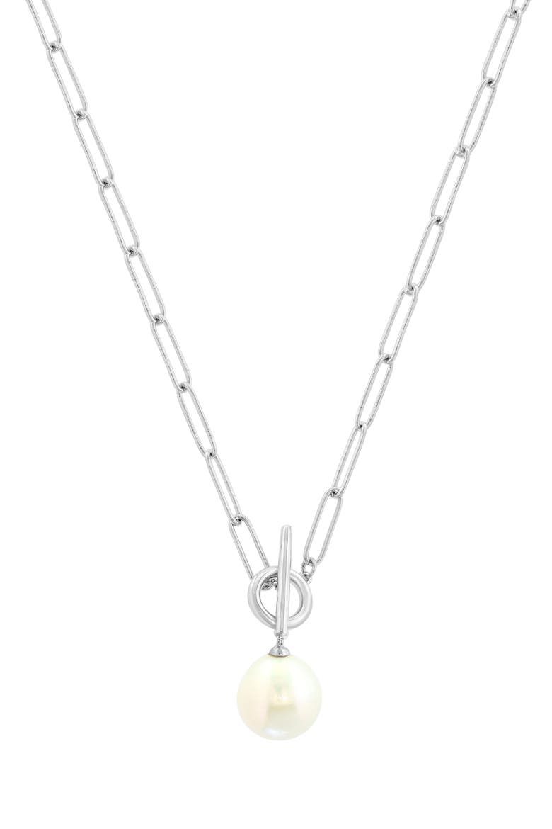 Sterling Silver Freshwater Pearl Toggle Necklace, Alternate, color, WHITE