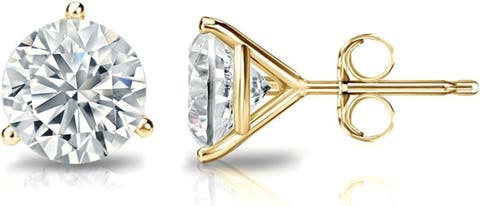 14k Gold Lab-Grown Round Diamond 3-Prong Stud Earrings