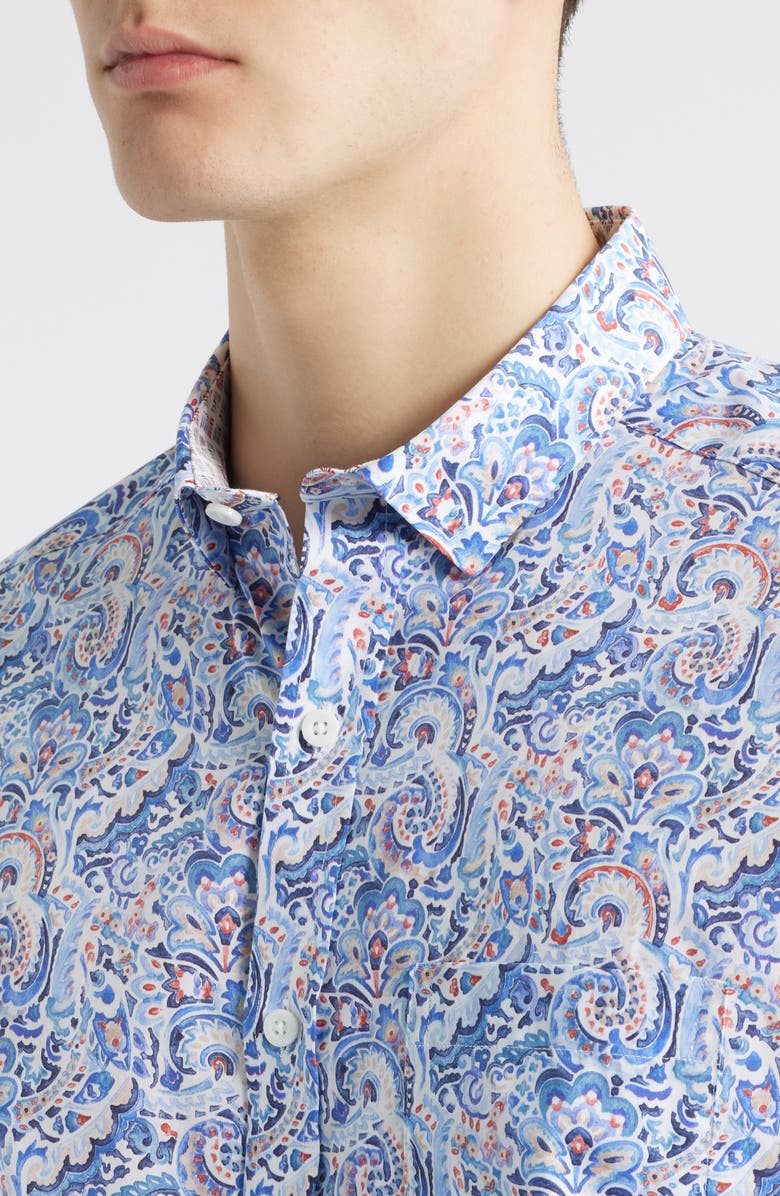 Johnston & Murphy Large Mosaic Print Button-Up Shirt, Alternate, color, Blue Multi