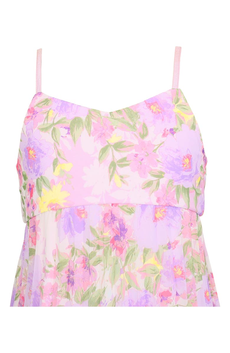 Zunie Kids' Floral Pleated Chiffon Dress, Alternate, color, Orchid Multi