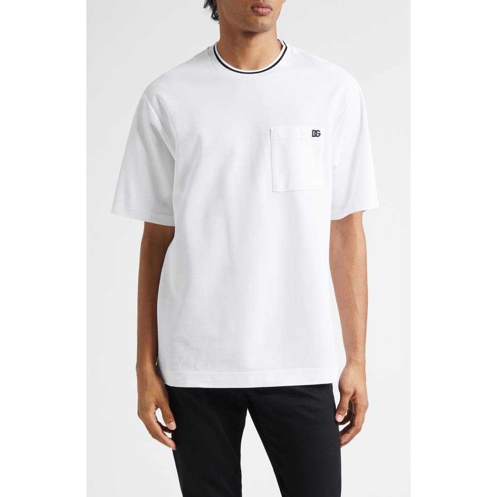 Dolce & Gabbana White Crewneck T-shirt With Logo Embroidery On The Front In White