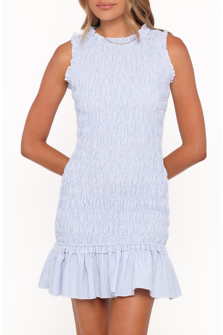 Kiki Stripe Smocked Minidress, Main, color, BLUE STRIPE