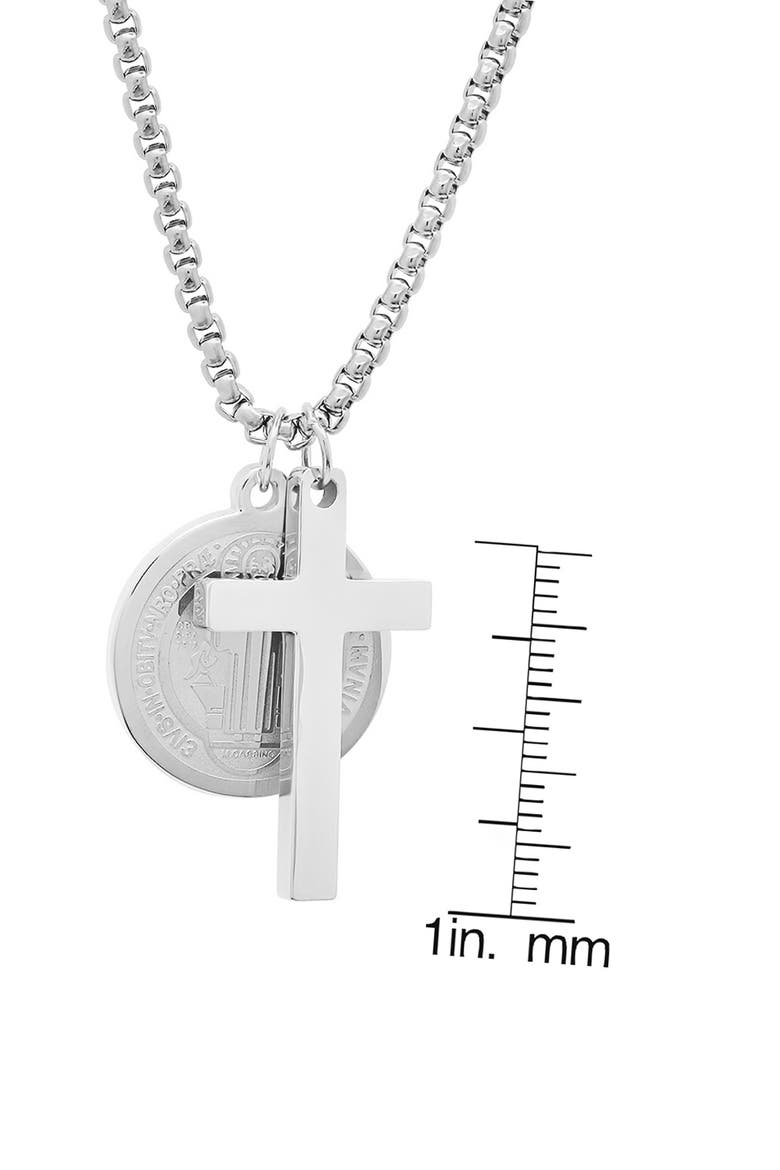 Men's Stainless Steel Cross & Saint Pendant Necklace, Alternate, color, SILVER