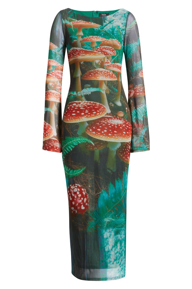 We're All Mad Here Long Sleeve Maxi Dress, Alternate, color, GREEN/ RED