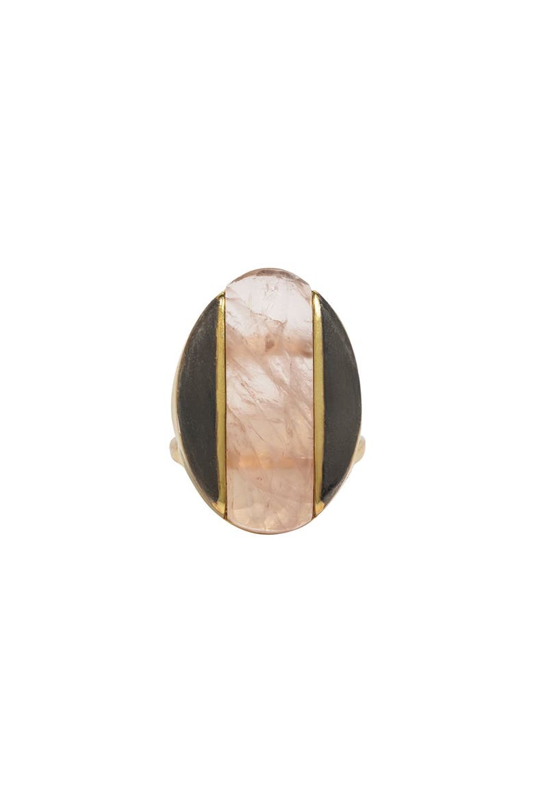 Athena Rose Quartz Gold & Rhodium Ring, Main, color, Pink & Gray