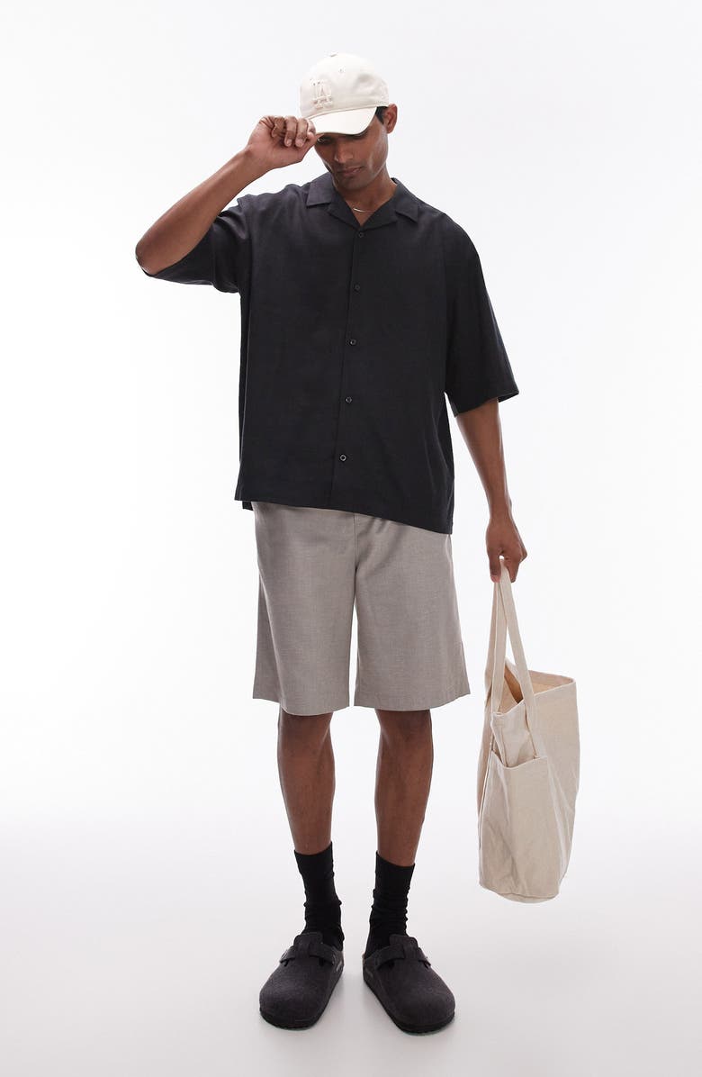 Topman Boxy Linen Blend Camp Shirt, Alternate, color, 