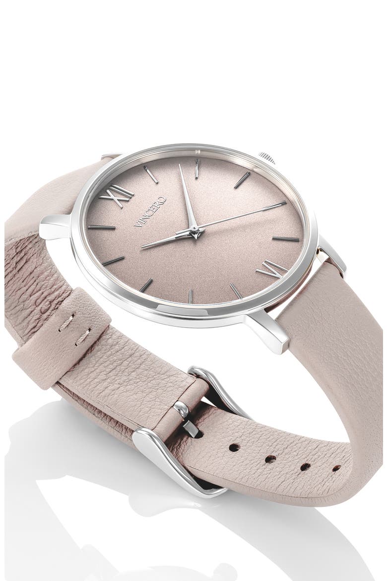 Eros Leather Strap Watch, 33mm, Alternate, color, TAUPE / SILVER