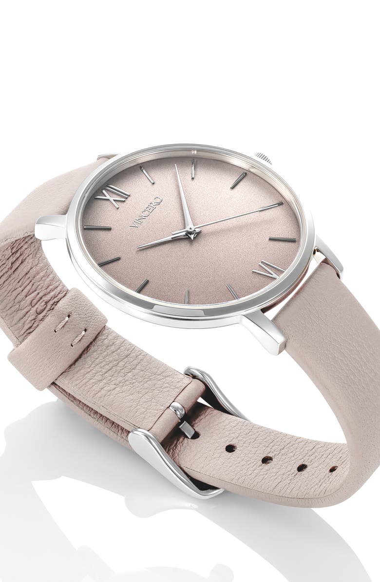 Vincero Eros Leather Strap Watch, 33mm, Alternate, color, Taupe / Silver