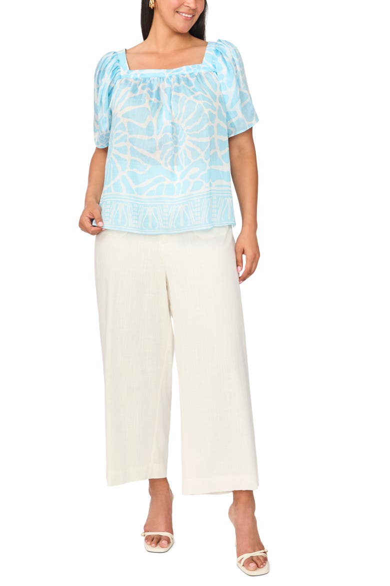 Floral Short Sleeve Tiered Top, Alternate, color, COOL WATERS