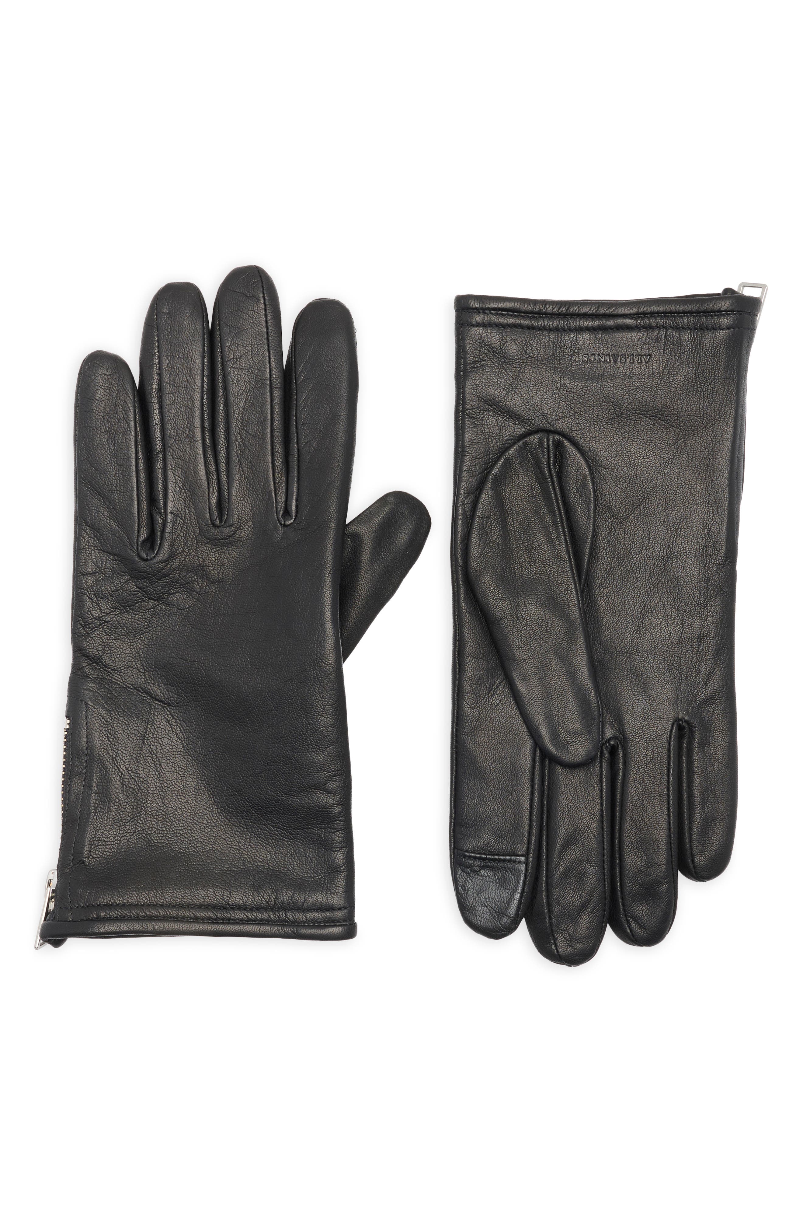 AllSaints Zip Leather Gloves