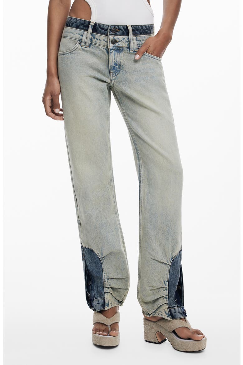 Double Waist Two-Tone Jeans, Main, color, LIGHT BLUE