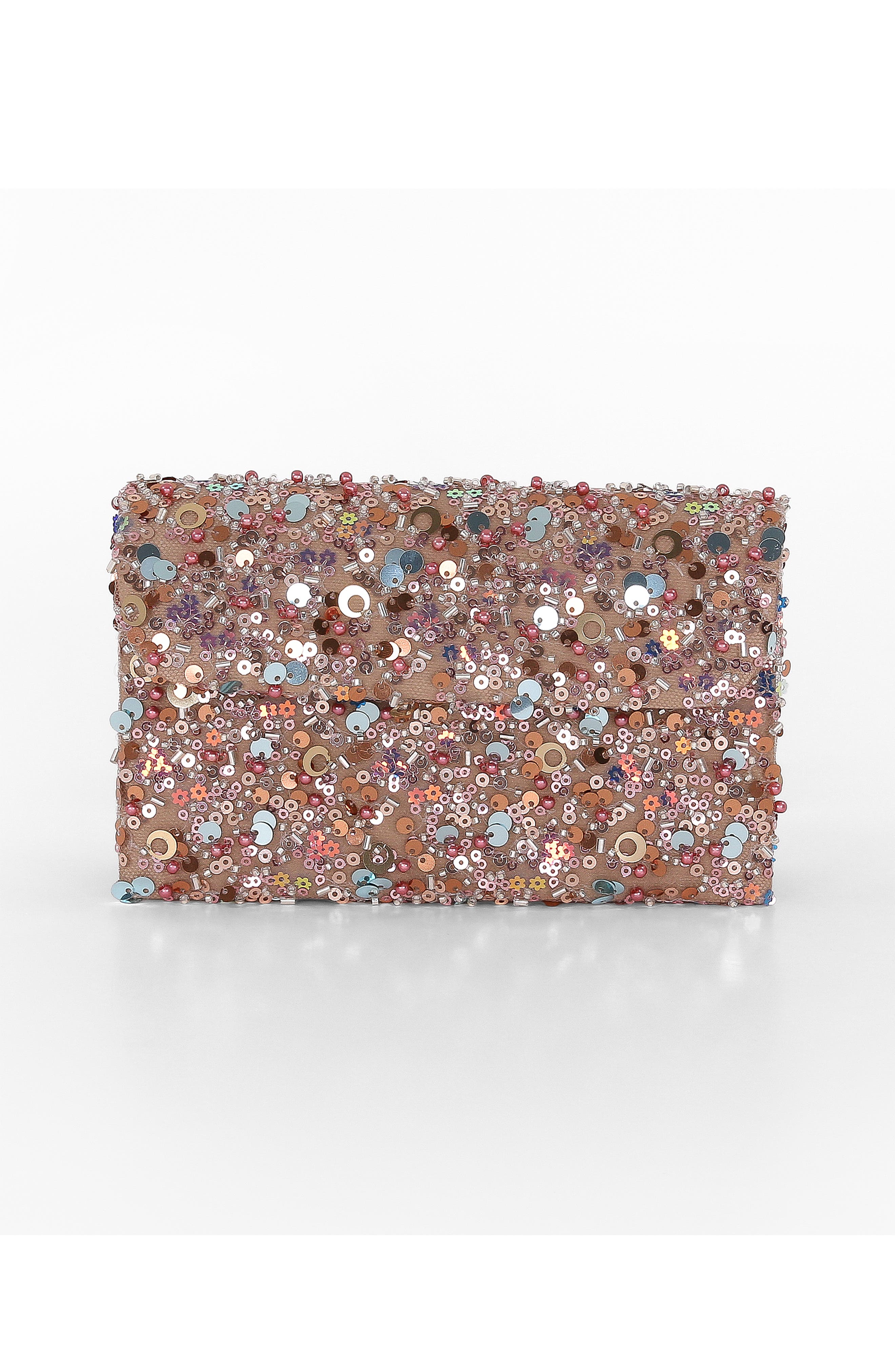 Jewel Badgley Mischka Aurora Beaded Mini Trapezoid Clutch, Main, color, Taupe