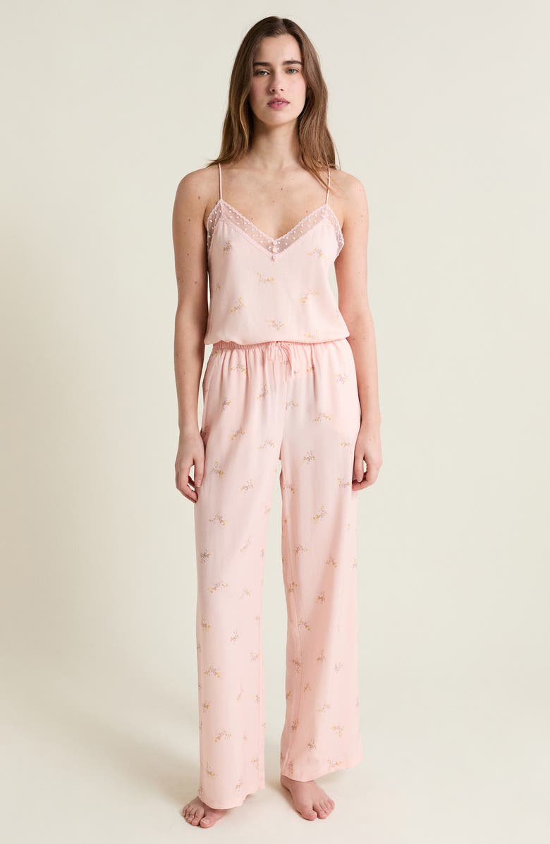 Etam Plumia Floral Swiss Dot Pajama Pants, Alternate, color, Imp Fond Vert