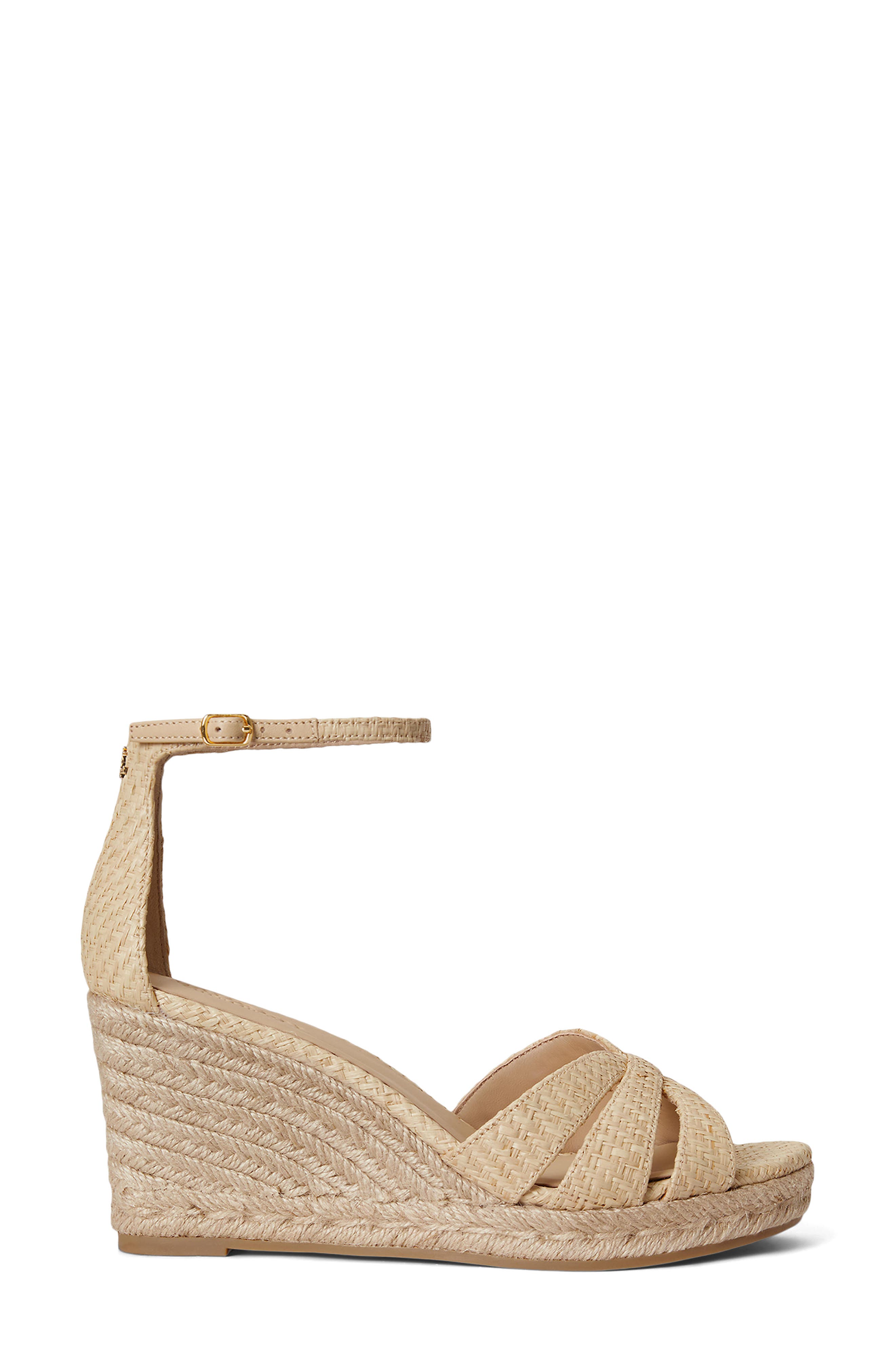 Ralph Lauren Nellie Ankle Strap Wedge Sandal, Alternate, color, Natural