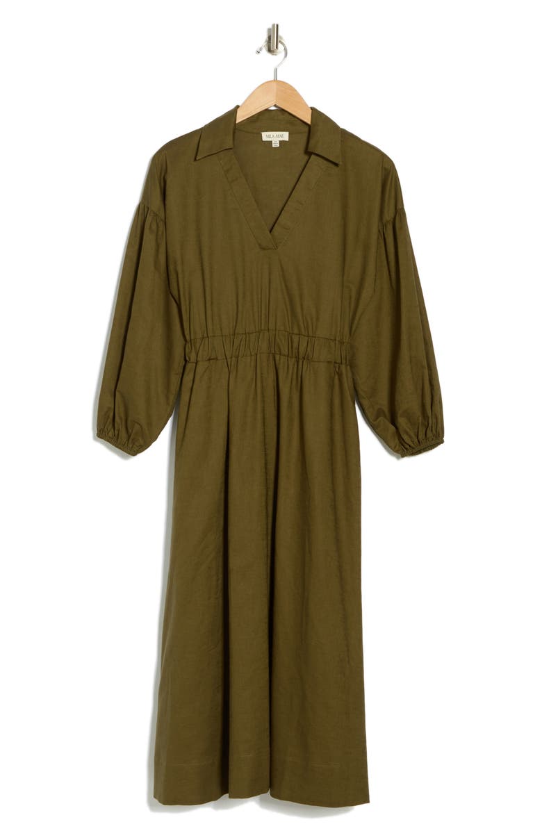 Mila Mae Long Sleeve Cotton & Linen Midi Shirtdress, Alternate, color, 
