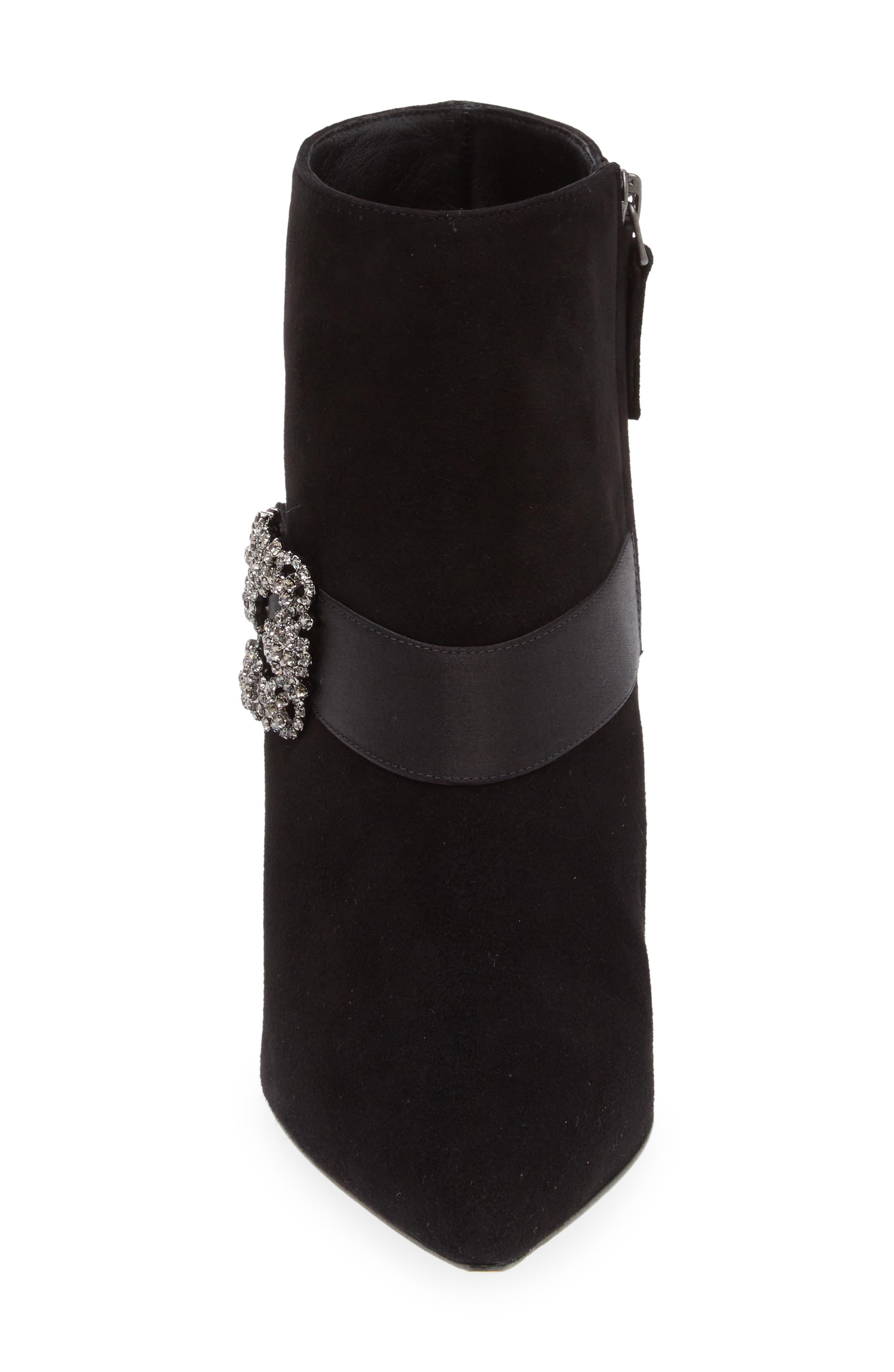 Manolo Blahnik Plinianu Crystal Buckle Pointed Toe Bootie, Alternate, color, 