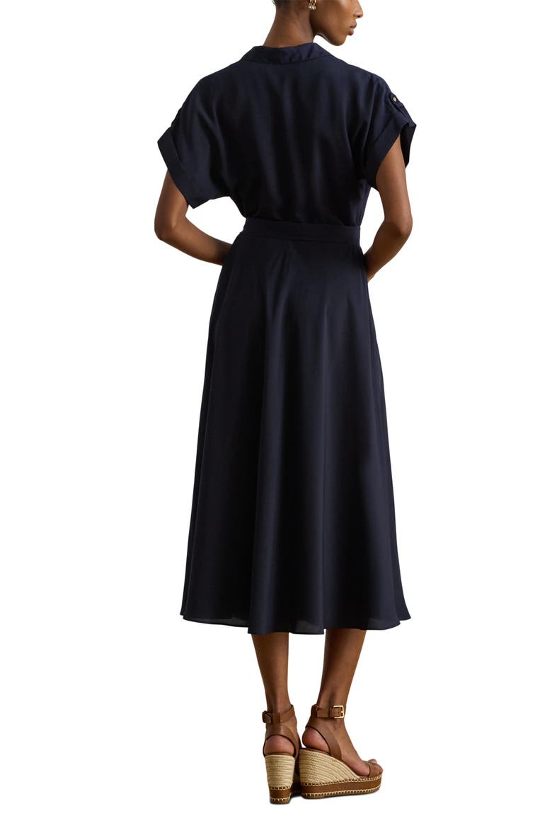 Belted Crêpe Dress, Alternate, color, LIGHTHOUSE NAVY BLUE