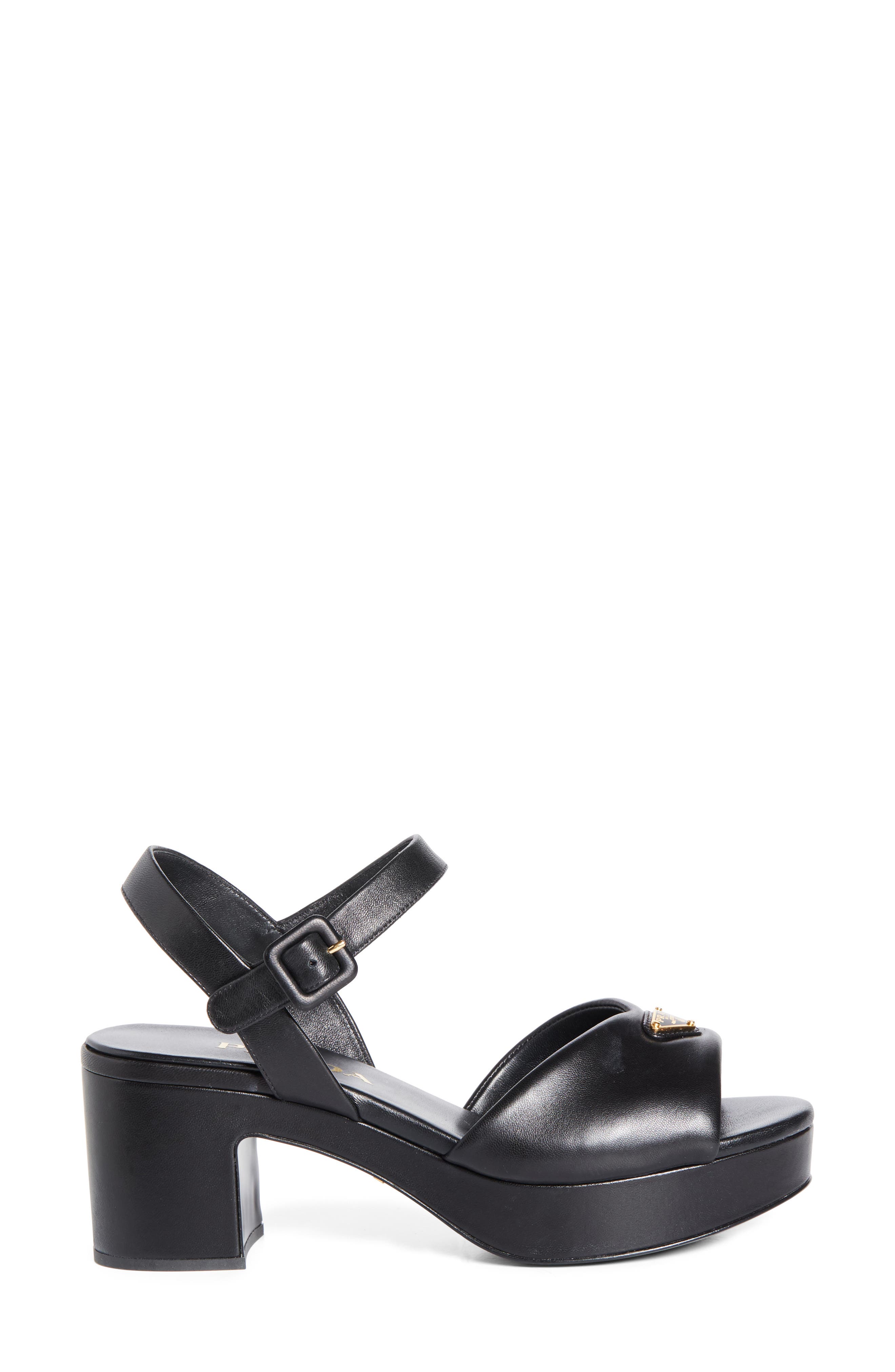 Prada Logo Platform Sandal, Alternate, color, Nero