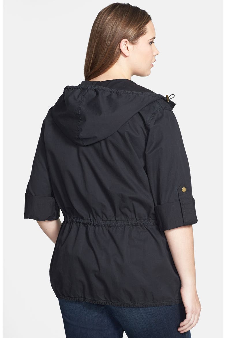 Cinch Waist Twill Anorak, Alternate, color, BLACK