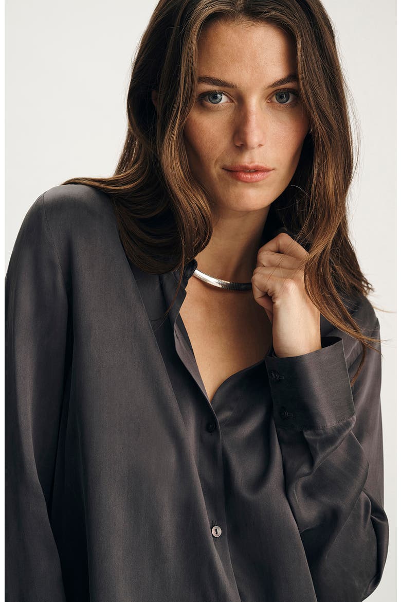 Slim Fit Silk Button-Up Shirt, Alternate, color, PHANTOM