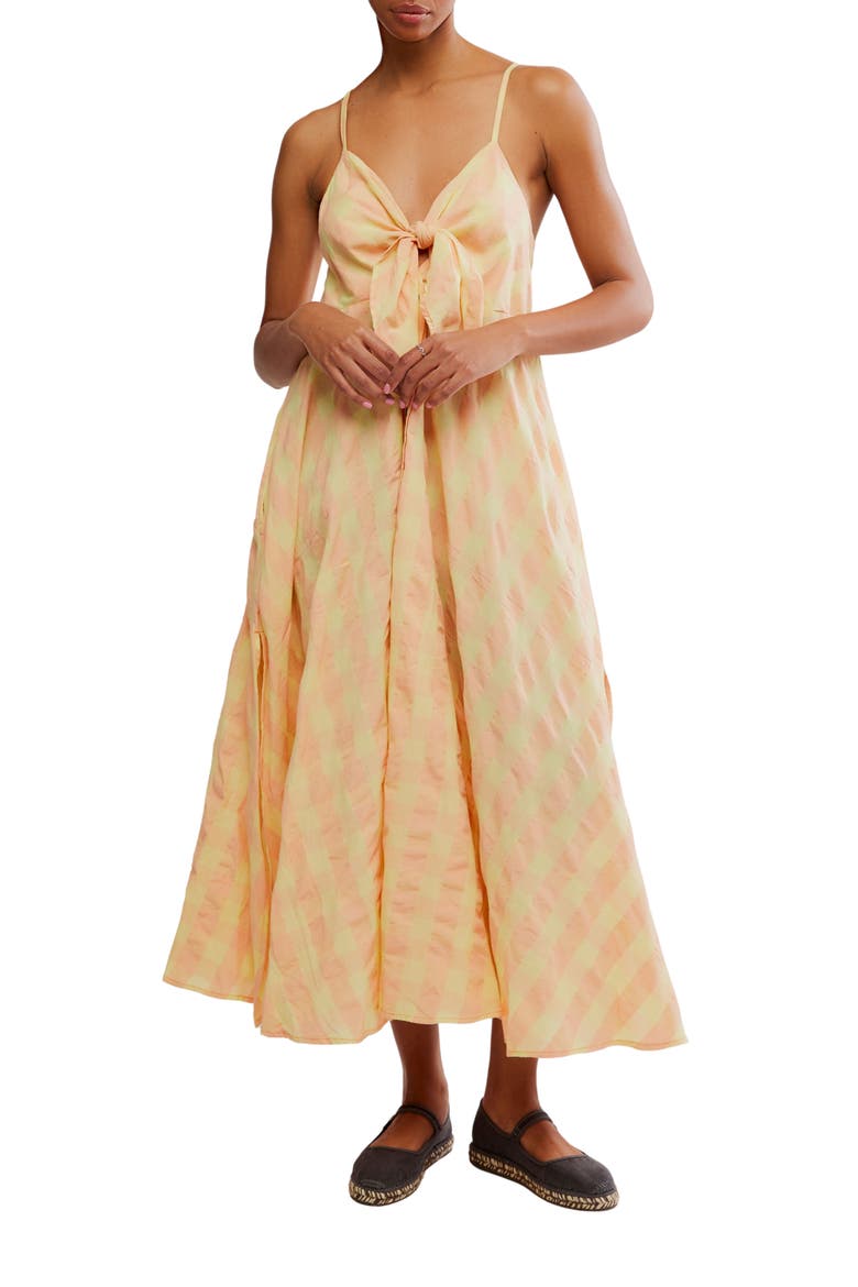 Via Gingham Cotton Seersucker Sundress, Main, color, CREAMSICLE COMBO EVE