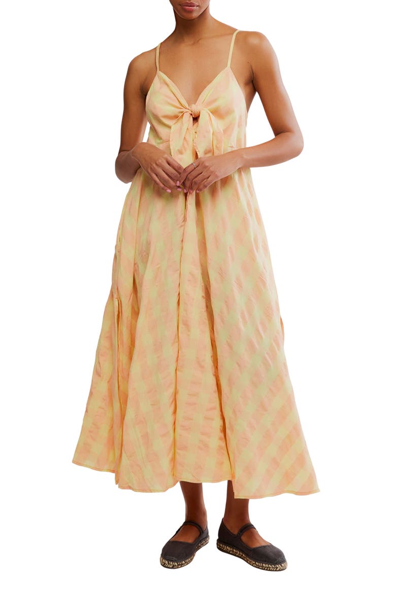 Free People Via Gingham Cotton Seersucker Sundress, Main, color, Creamsicle Combo Eve