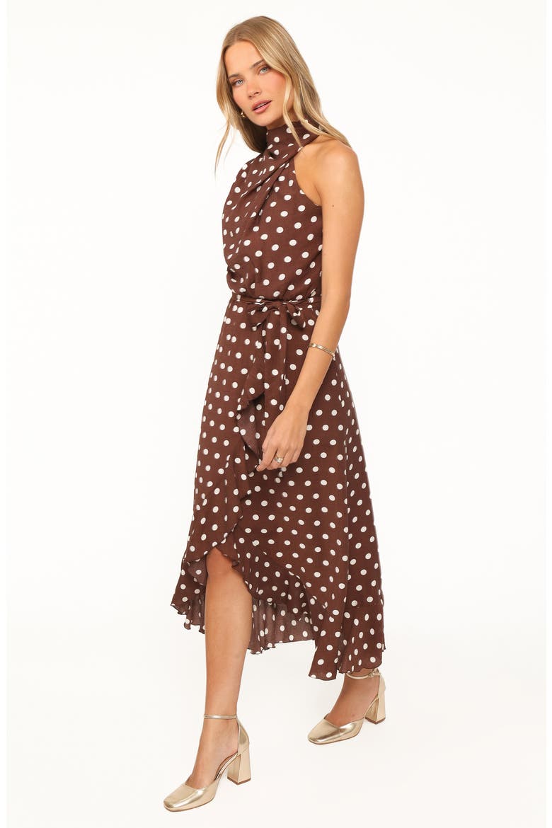 Olana Polka Dot Midi Dress, Alternate, color, BROWN POLKA DOT