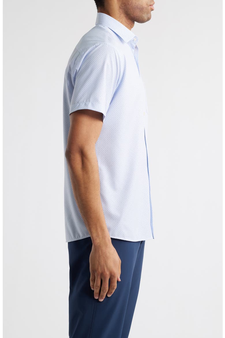Champers Micromedallion Print Short Sleeve Performance Poplin Button-Up Shirt, Alternate, color, WHITE