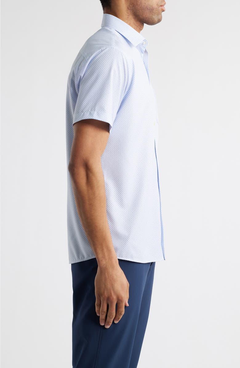 Peter Millar Champers Micromedallion Print Short Sleeve Performance Poplin Button-Up Shirt, Alternate, color, 