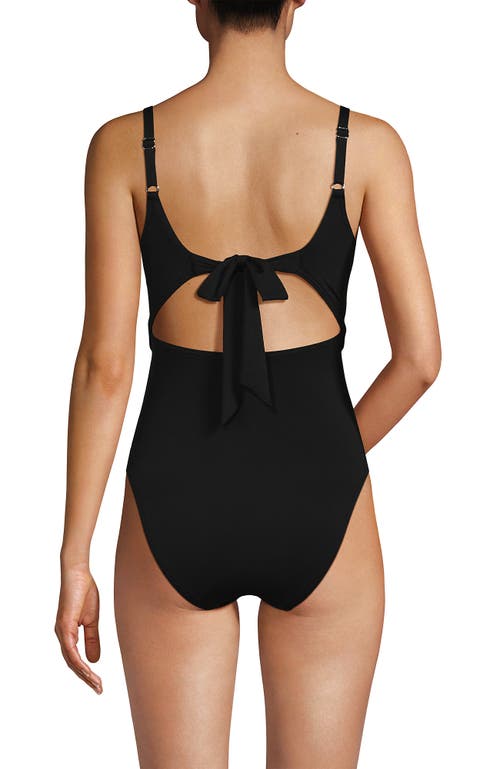 Lands' End Wrap Monokini High Leg One Piece Swimsuit In Black