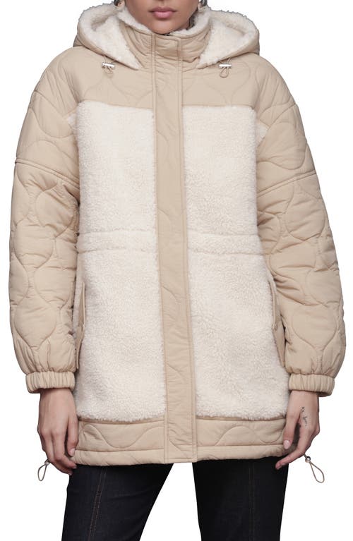 Avec Les Filles Hooded Nylon & Faux Shearling Anorak In Neutral
