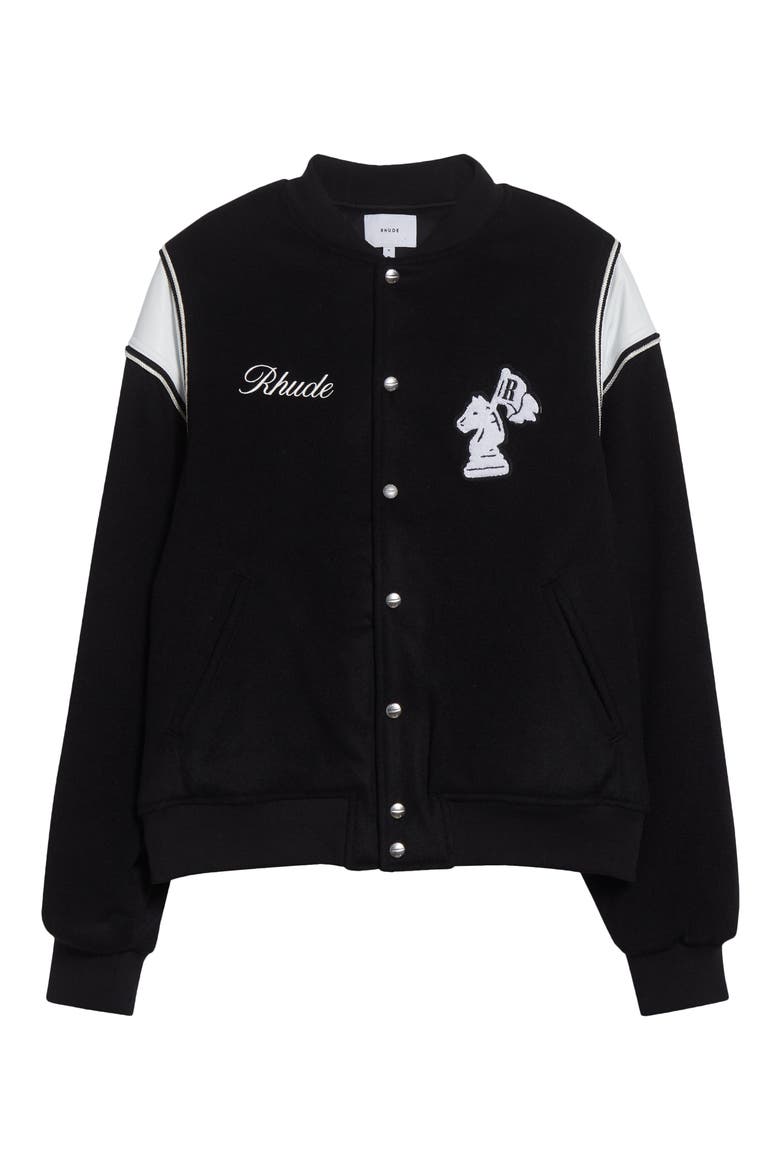Regista Wool Blend Varsity Jacket, Alternate, color, BLACK / WHITE / GOLD