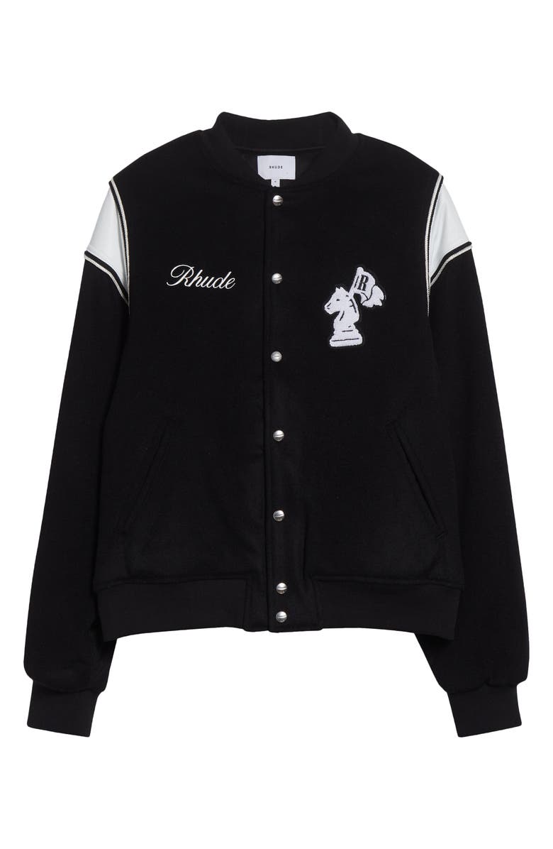 Rhude Regista Wool Blend Varsity Jacket, Alternate, color, Black / White / Gold