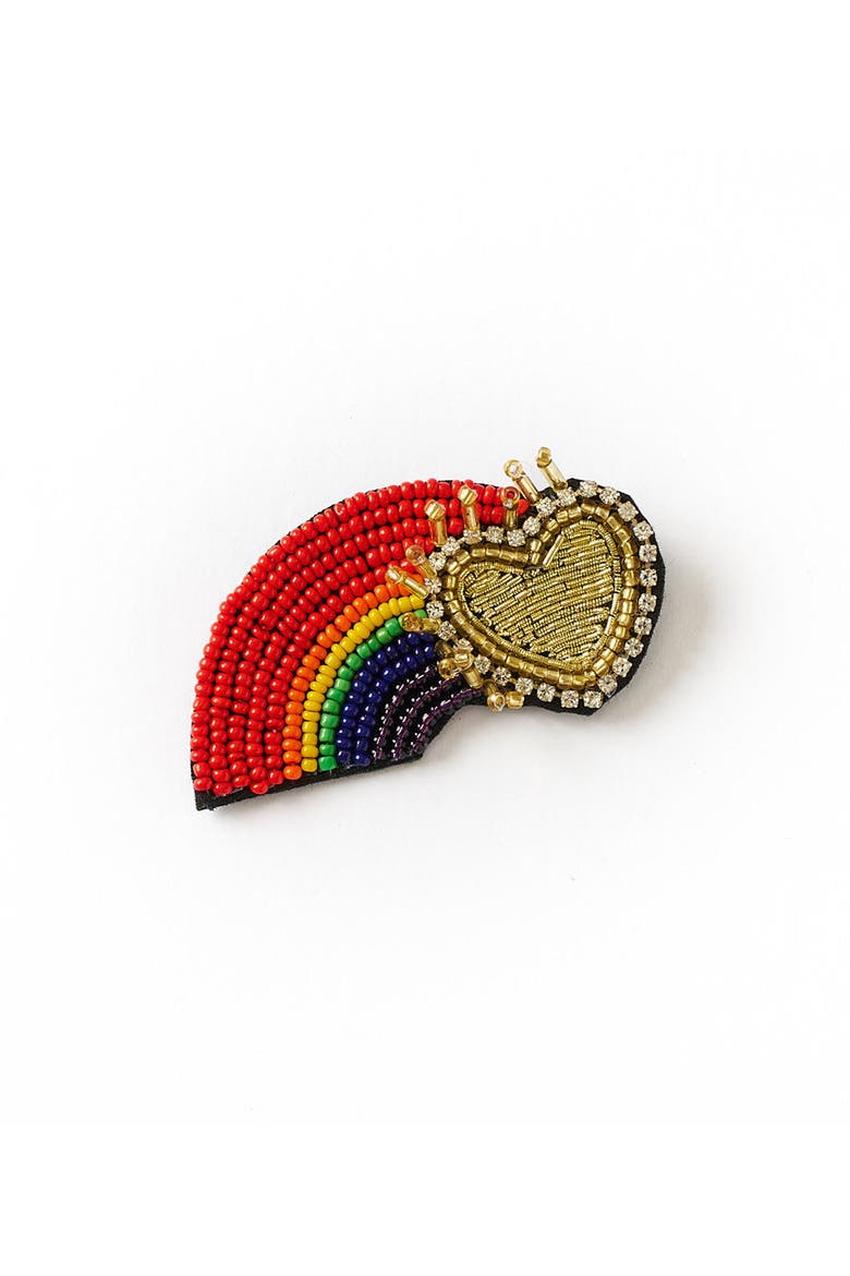 Bala Mani Beaded Rainbow Brooch Pin, Main, color, Multicolor