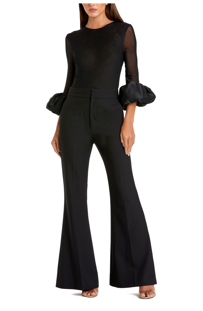 Mac Duggal Mesh Long Sleeve Bodysuit With Satin Puff Sleeves, Alternate, color, 