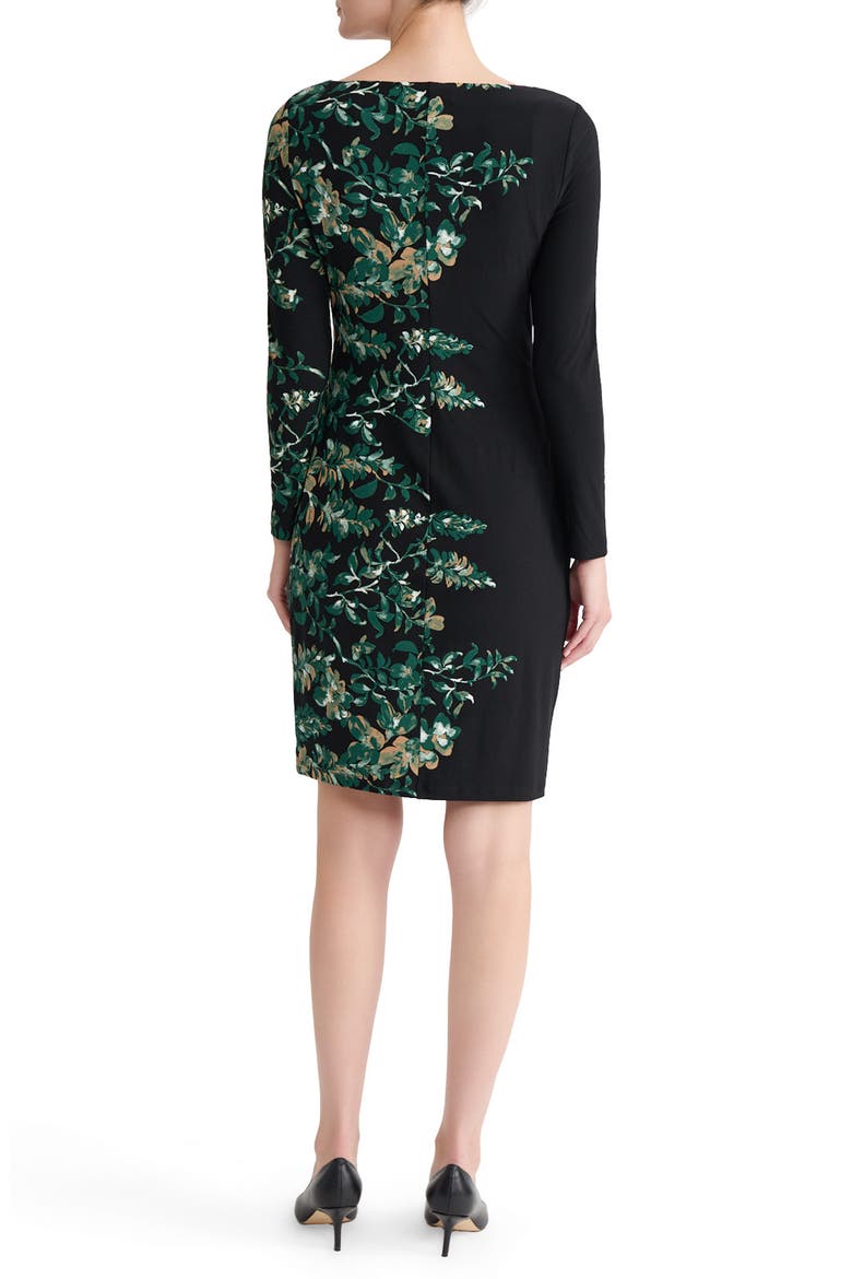 Floral Long Sleeve Side Pleat Dress, Alternate, color, BLACK MULTI