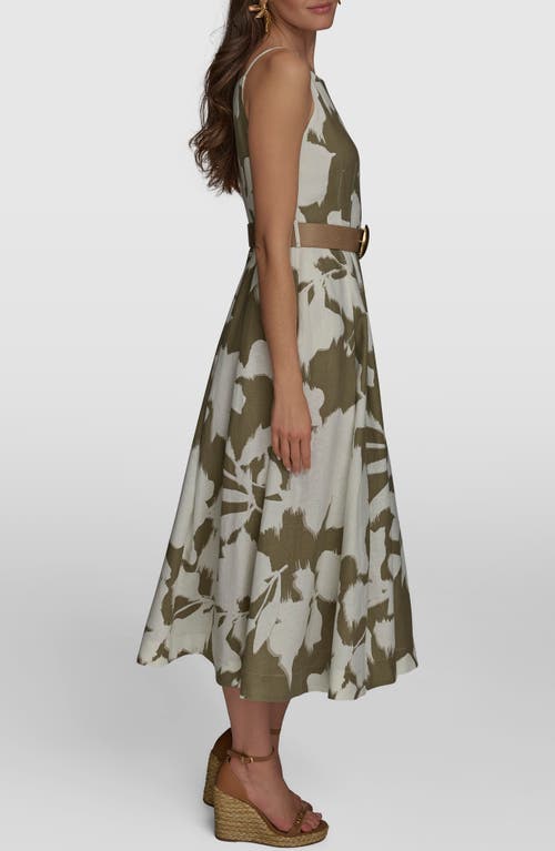 Shop Donna Karan New York Floral Linen Blend Midi Dress In Hazelnt/cr
