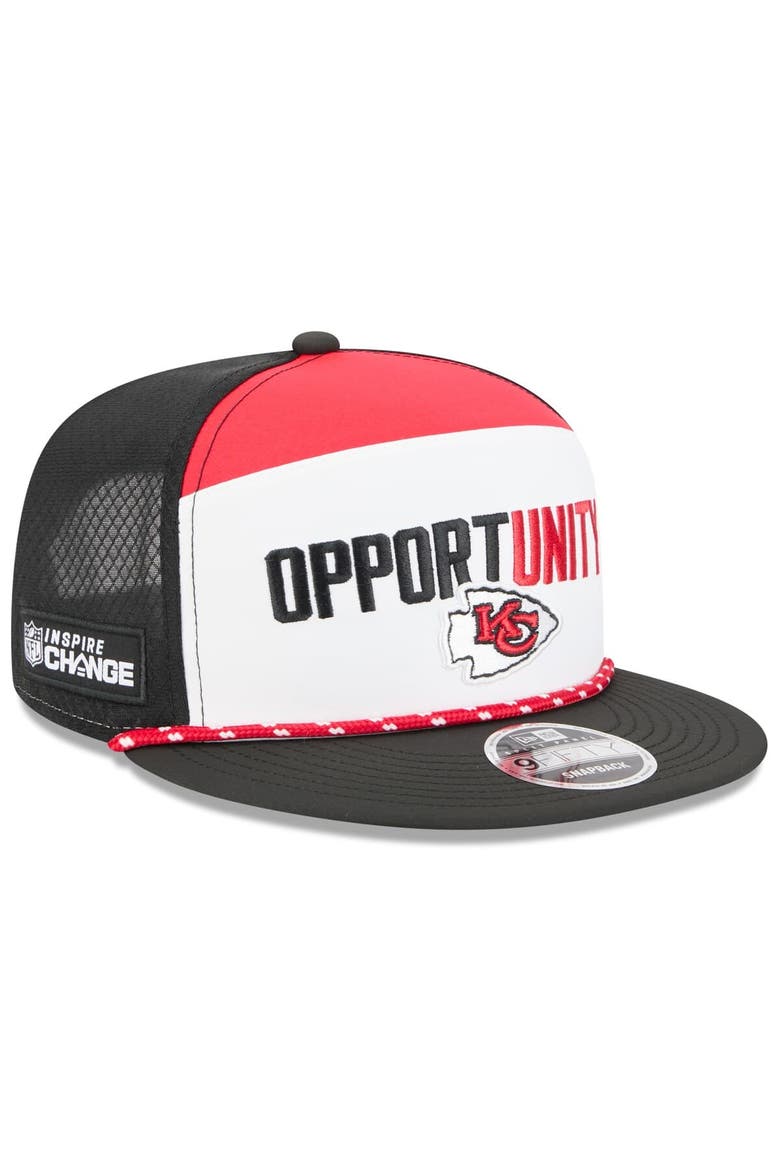 Men's New Era White/Black Kansas City Chiefs 2025 Inspire Change Split Panel 9FIFTY Snapback Hat, Main, color, White