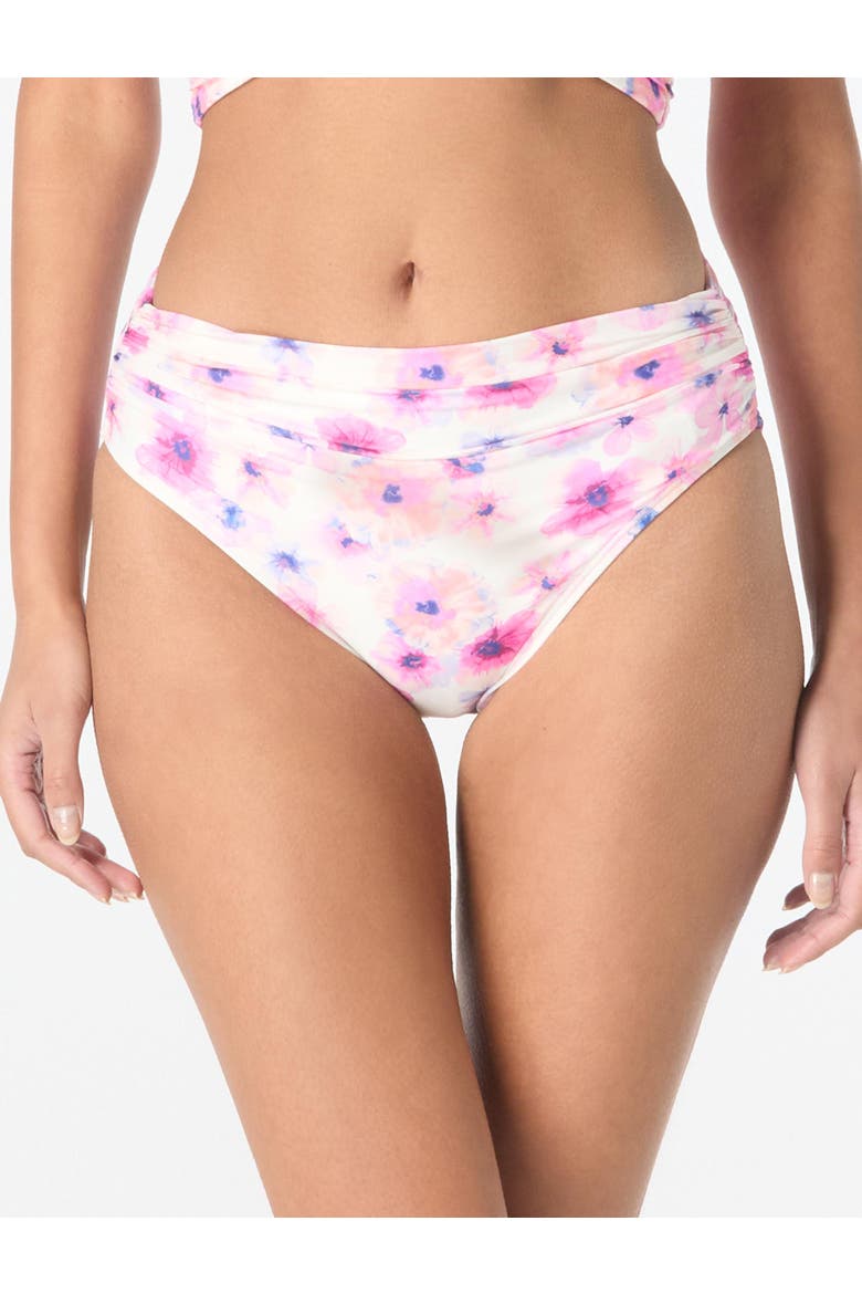 Floral Escape Shirred Bikini Swim Bottom, Main, color, White
