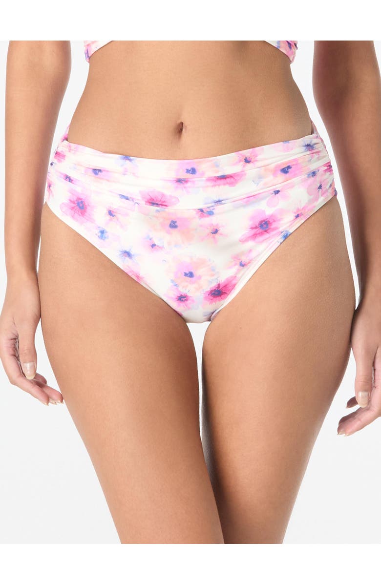 Carmen Marc Valvo Floral Escape Shirred Bikini Swim Bottom, Main, color, White