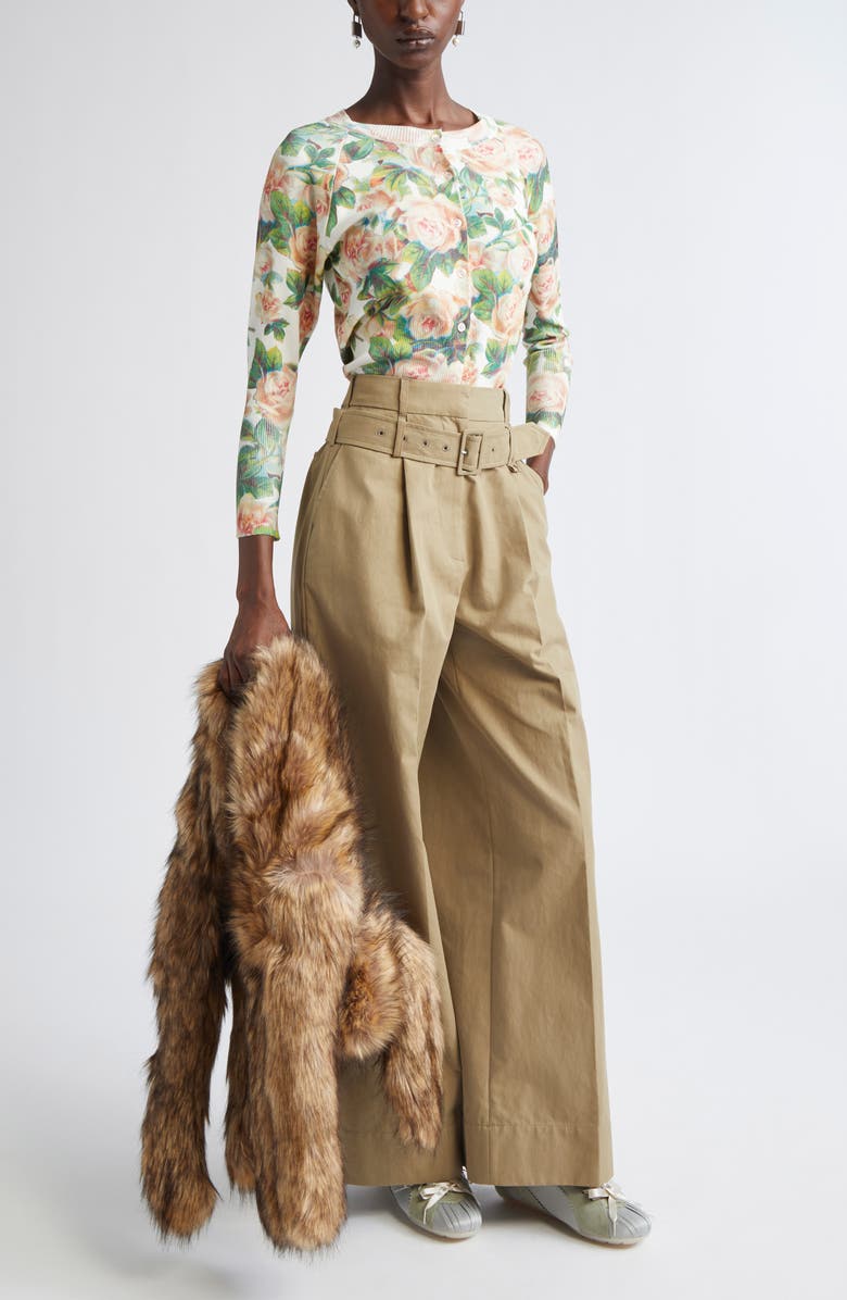 Simone Rocha Multi Belt Loop Pleated Wide Leg Trousers, Alternate, color, Stone