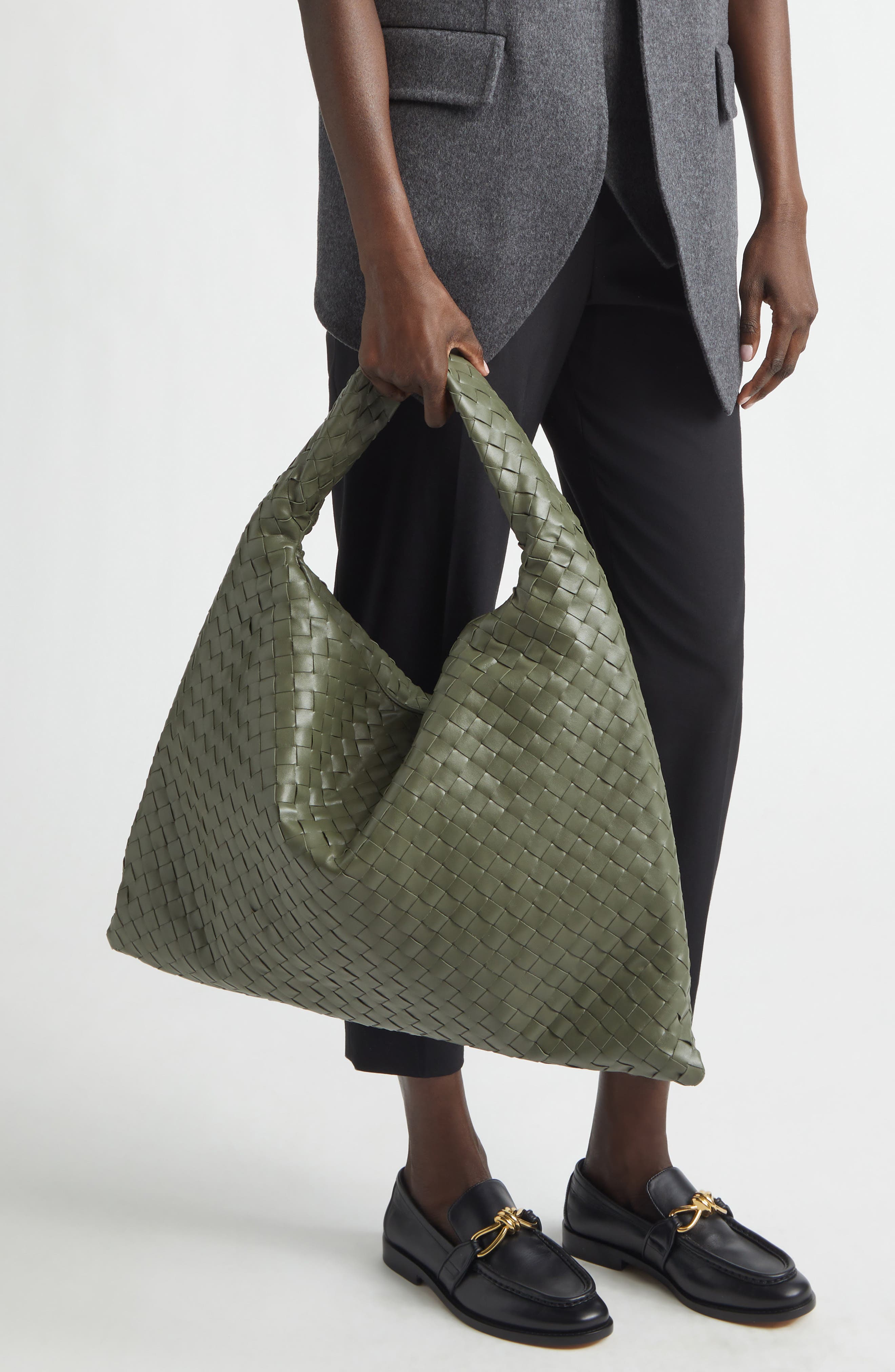 Large Hop Intrecciato Leather Hobo Bag, Alternate, color, 3293 PICKLE-MUSE BRASS