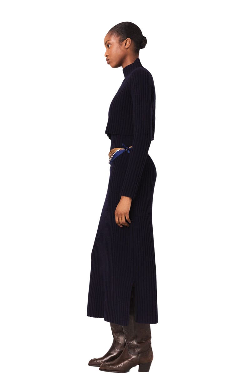 maje 2-in-1 knit maxi dress, Alternate, color, Navy
