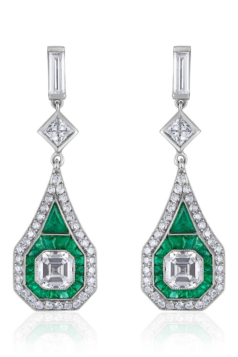 Dare to be Deco Drop Earrings, Main, color, EMERALD