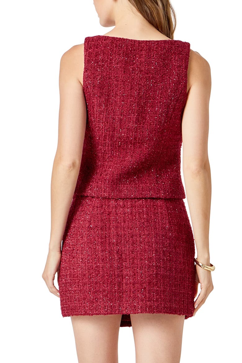 Tweed Button Front Top, Alternate, color, MERLOT
