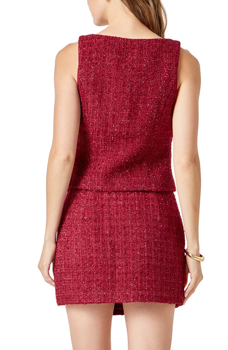 Endless Rose Tweed Button Front Top, Alternate, color, Merlot