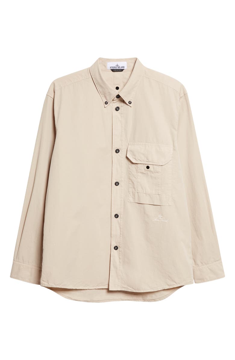 Stone Island Cotton & Nylon Ripstop Button-Down Shirt, Alternate, color, Desert