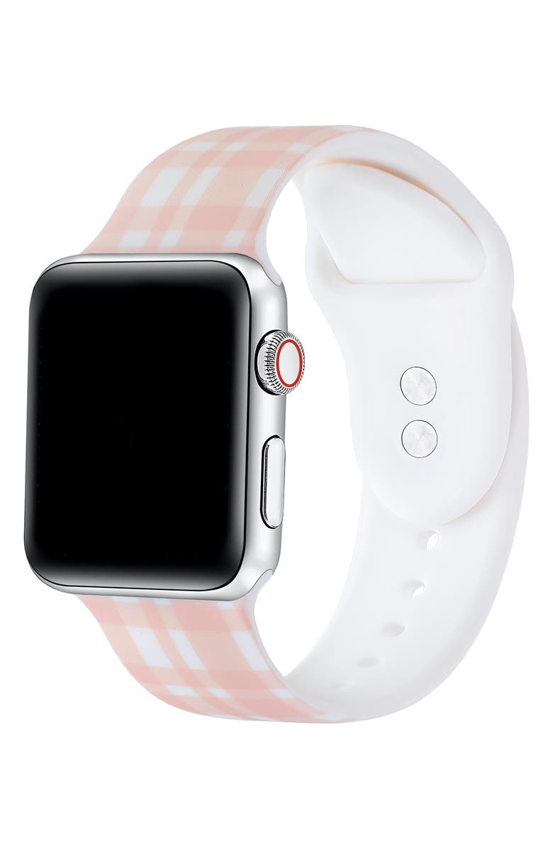 Posh Tech Printed Silicone Apple Watch<sup>®</sup> Watch Band, 38mm, Alternate, color, Blush Plaid
